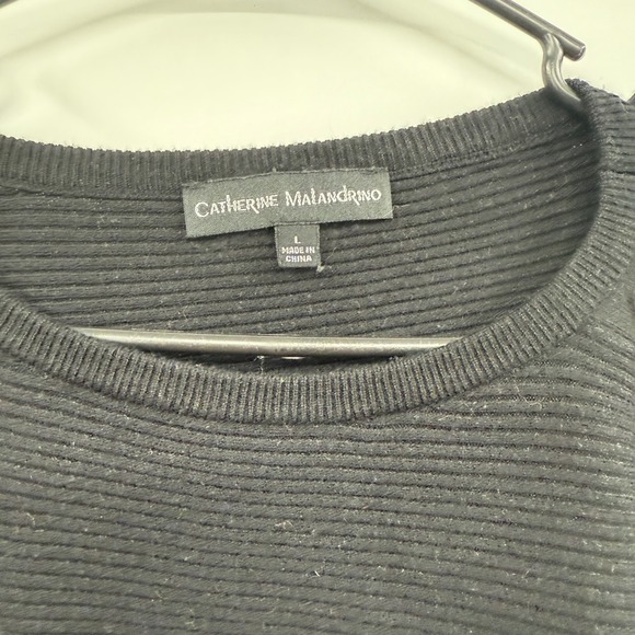 Catherine Malandrino Black Ribbed Knit Batwing Button Shoulder Sweater L - Picture 3 of 8